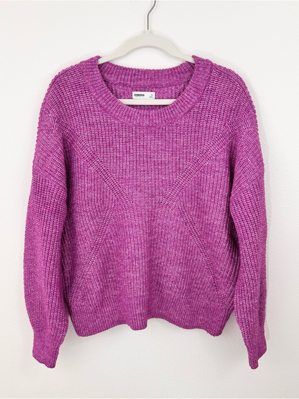Sonoma Pink Purple Barbiecore Cropped Boxy Sweater XL Crew Neck